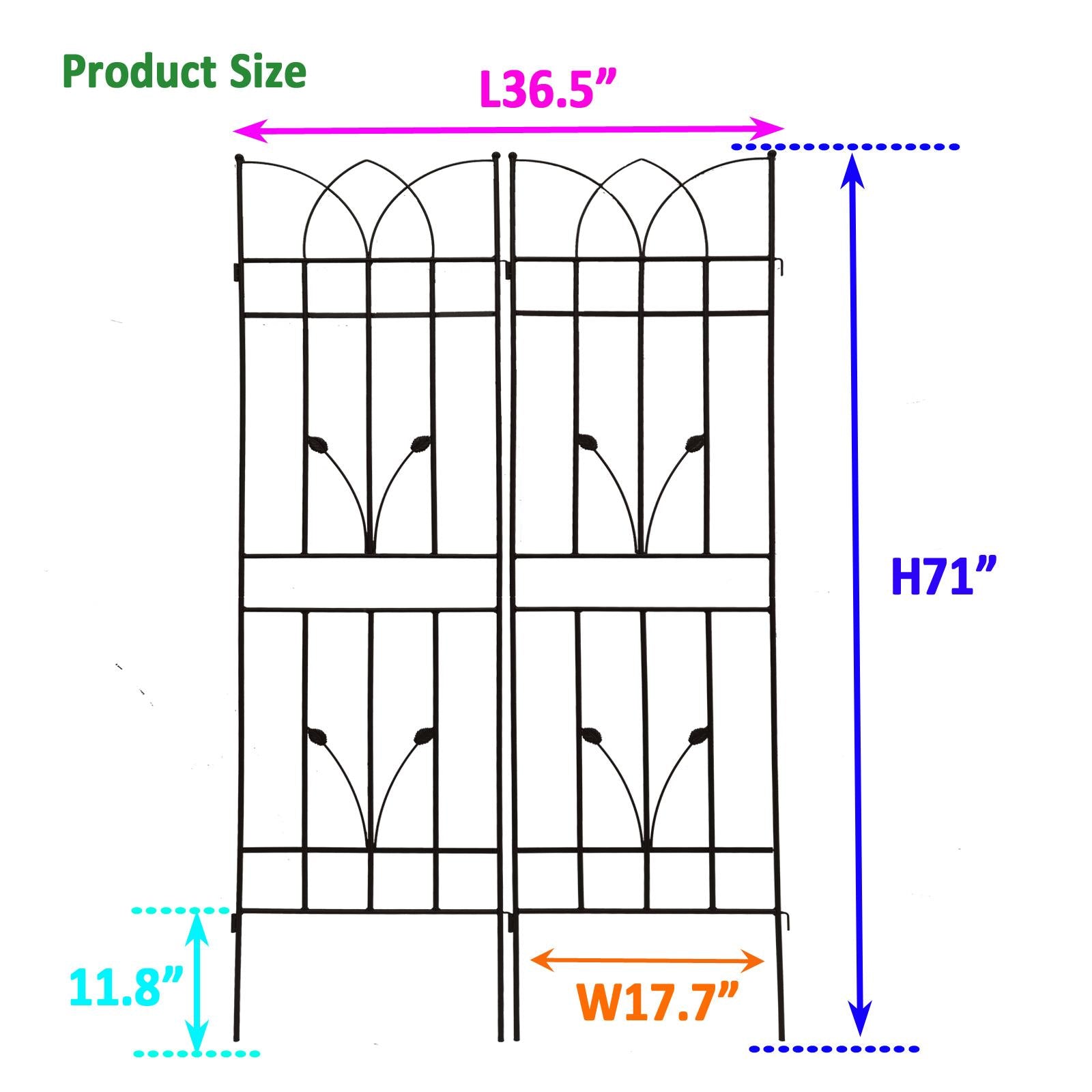 2 Pack Metal Garden Trellis with Rustproof Feature for Outdoor Climbing Plant Support, Easy Assembly, Black