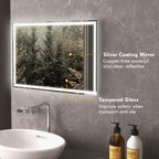32" x 24" Bathroom Mirror with LED Lights, Dimmable Makeup Mirror, Vanity Mirror with 3 Colors, Smart Touch