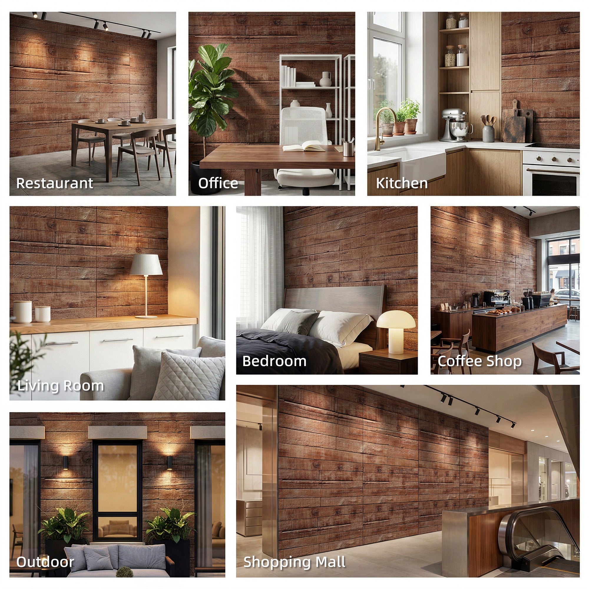 8-Pack 3D Faux Wood Wall Panels, Lightweight Polyurethane Panels for Interior and Exterior Accent Walls, Brown