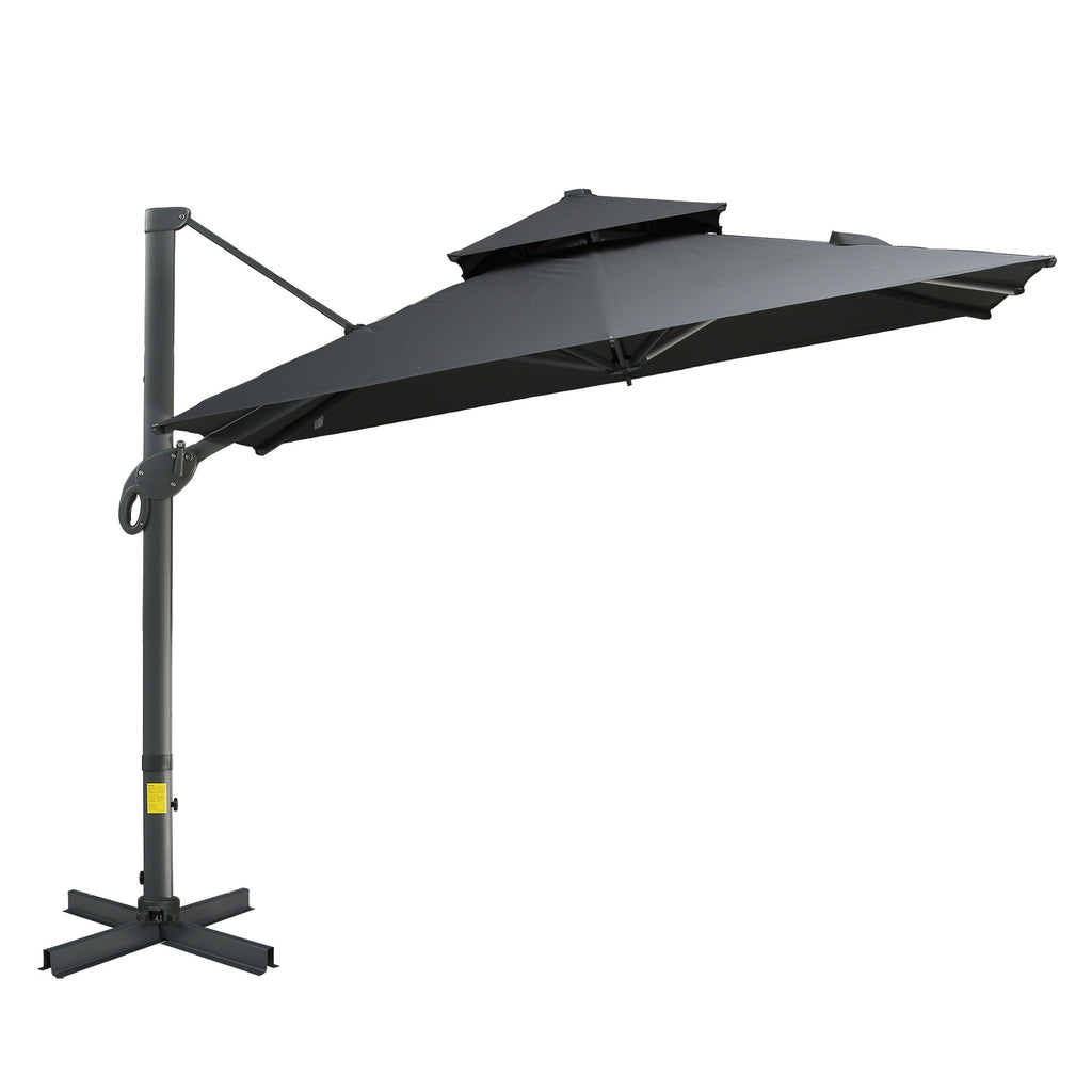 10ft Offset Patio Umbrella, Hanging Cantilever Umbrella, Square Shape, Aluminum Cross Base, Tilt, 360-Degree Rotation, Gray