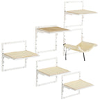 Cat Shelves for Indoor Cats, 6Pc Modern Cat Wall Furniture with Adjustable Height Jumping Platforms & Hammock, Cream White