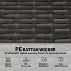3 Seater Outdoor Couch Sofa, PE Wicker Patio Sofa, Wide Deep Seat, 4" Cushions, Wood-Effect Armrests Legs, Gray