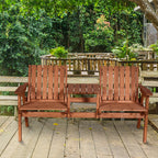Patio Bench, Garden Bench with Middle Table and Umbrella Hole, Wooden Outdoor Bench for Patio, Porch, Poolside, Balcony, Orange
