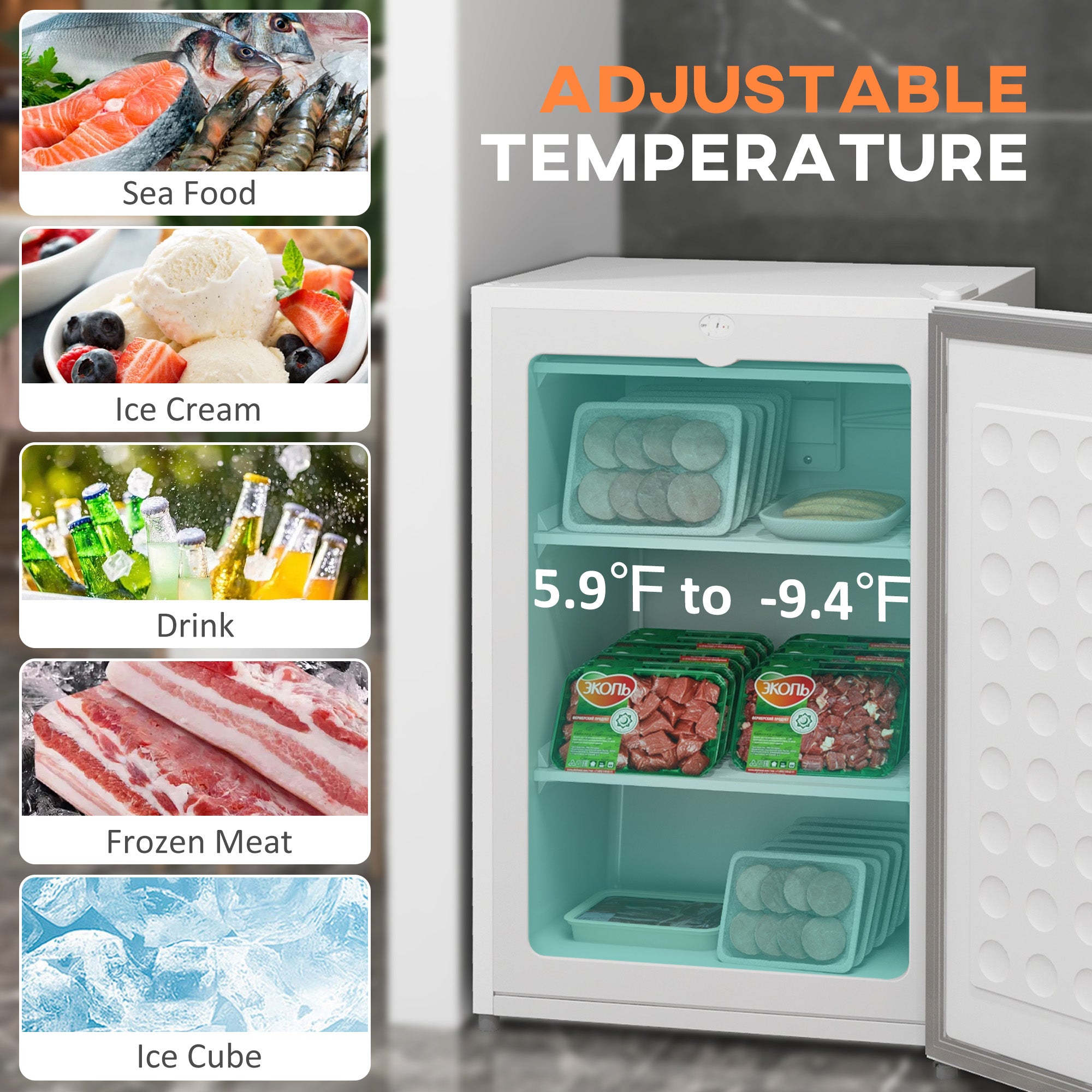 Upright Freezer, 3 Cu Ft Small Freezer with Reversible Single Door, Adjustable Thermostat for Home, Apartment, White