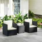 Folding Wicker Bistro Set, 3 Piece Patio Furniture Set with Cushions and Glass Coffee Table for Porch, Balcony, Black