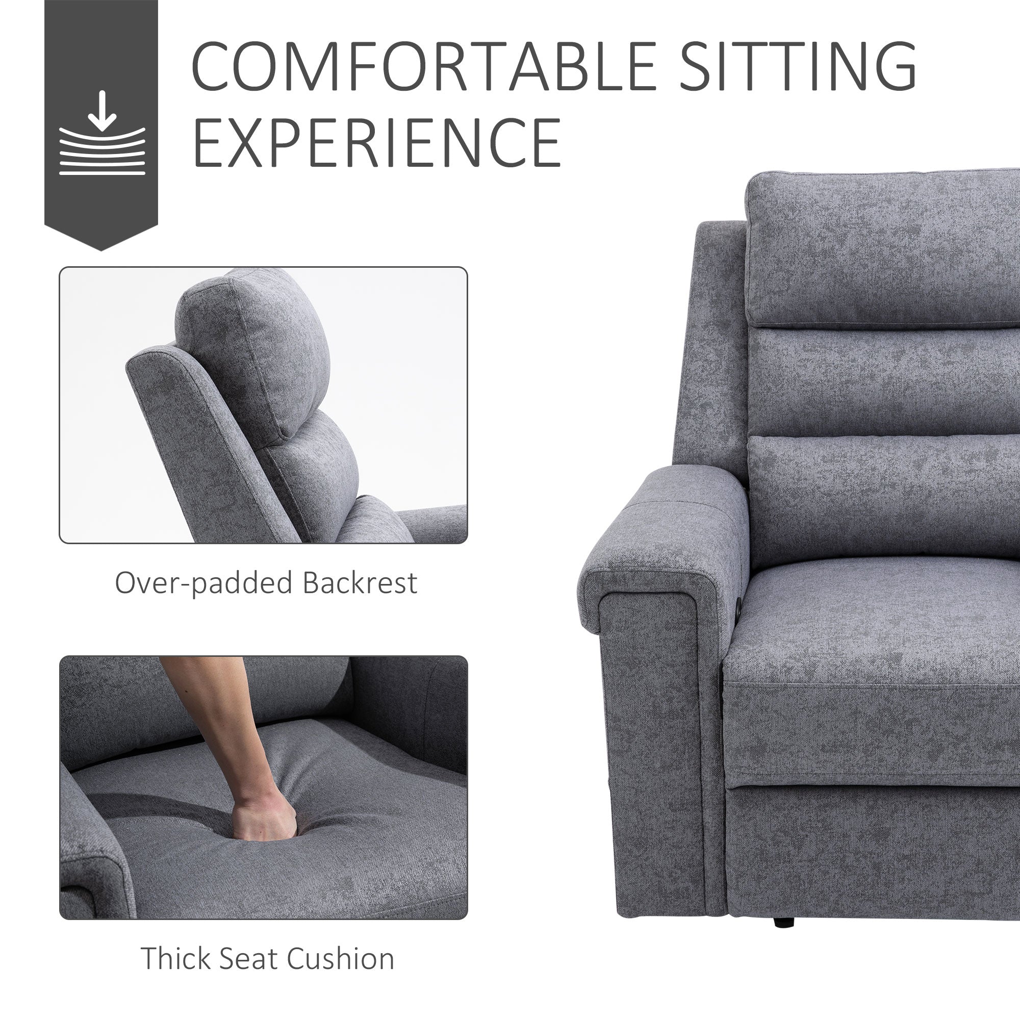 Modern Recliner Chair Linen Fabric Single Sofa Home Theater Seating with Overstuffed Armrest and Back, Grey