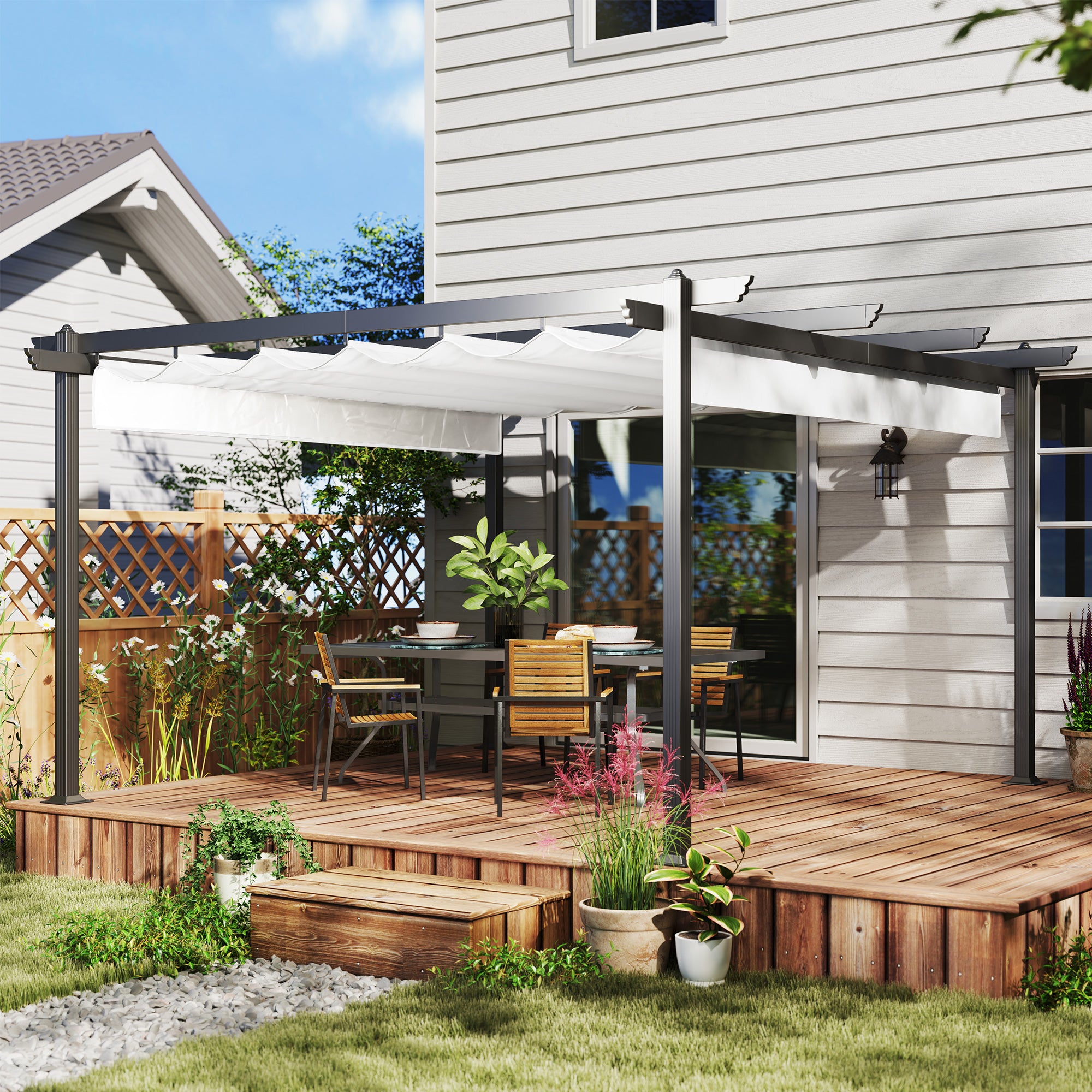 13' x 13' Aluminum Retractable Pergola Canopy, Outdoor Pergola for Garden, Patio, Backyard, Deck, White