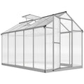 10' L x 6' W Walk-In Polycarbonate Greenhouse with Roof Vent for Ventilation & Rain Gutter for Winter
