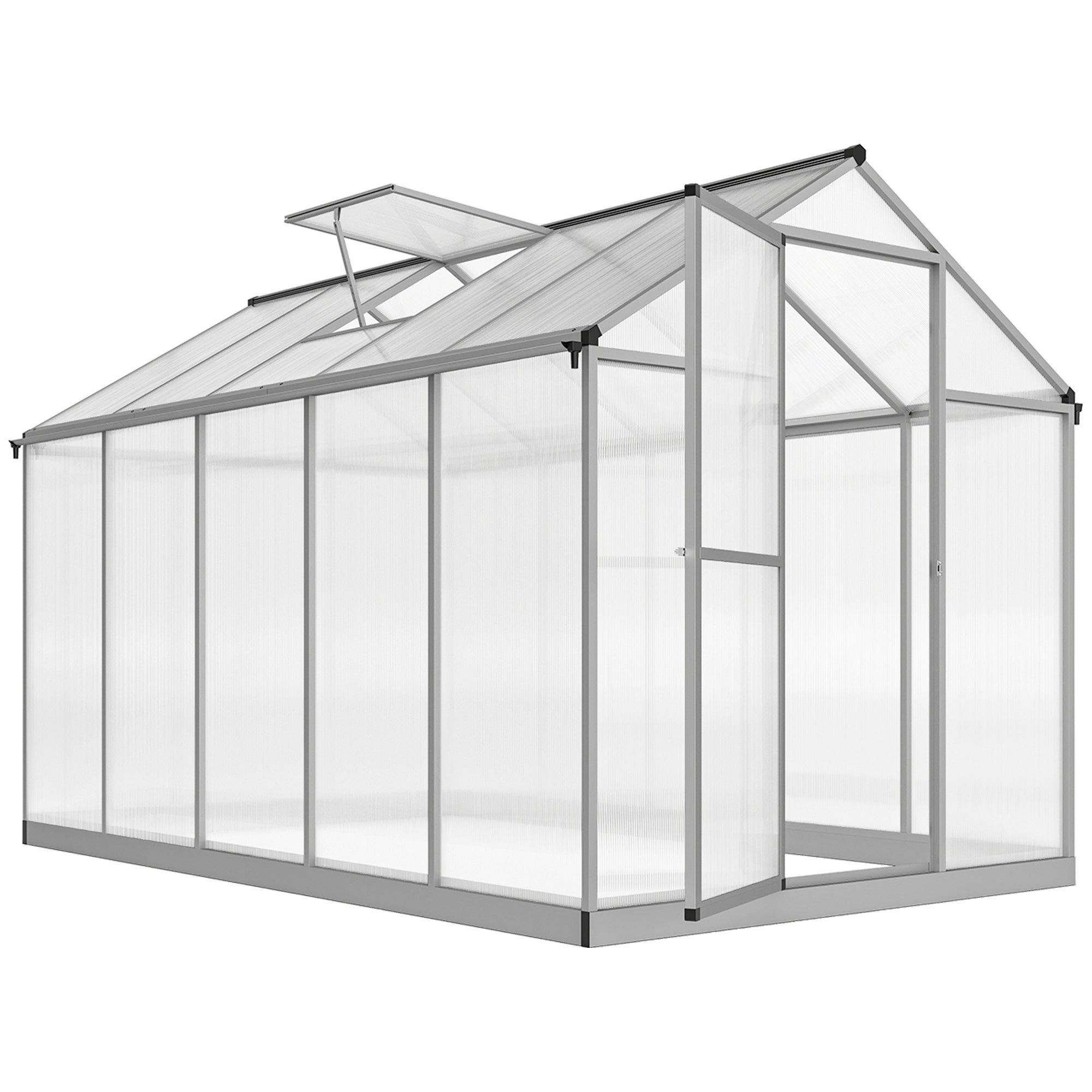 10' L x 6' W Walk-In Polycarbonate Greenhouse with Roof Vent for Ventilation & Rain Gutter for Winter