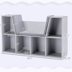 6-Cubby Kids Bookcase with Reading Nook and Cushion, Multi-Purpose Storage Organizer for Bedroom, Living Room, Grey