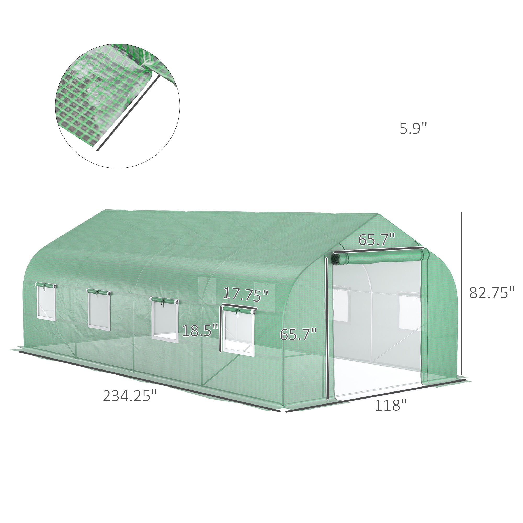 20 x10 x7 ft Walk-in Tunnel Greenhouse with Zippered Mesh Door and 8 Mesh Windows, Gardening Plant Hot House with Galvanized Steel Hoops, Green