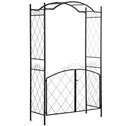 85" Garden Arch Arbor, Metal Arch Trellis with Gate, Garden Archway for Climbing Vines, Wedding Ceremony Decoration, Black