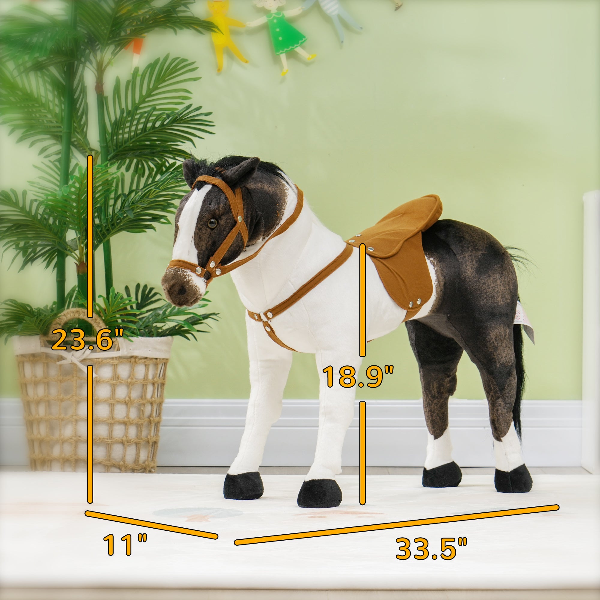 Ride on Horse for Toddlers 3-8 Years Old, Stuffed Animal Horse Toy with Neighing Sound, Brown