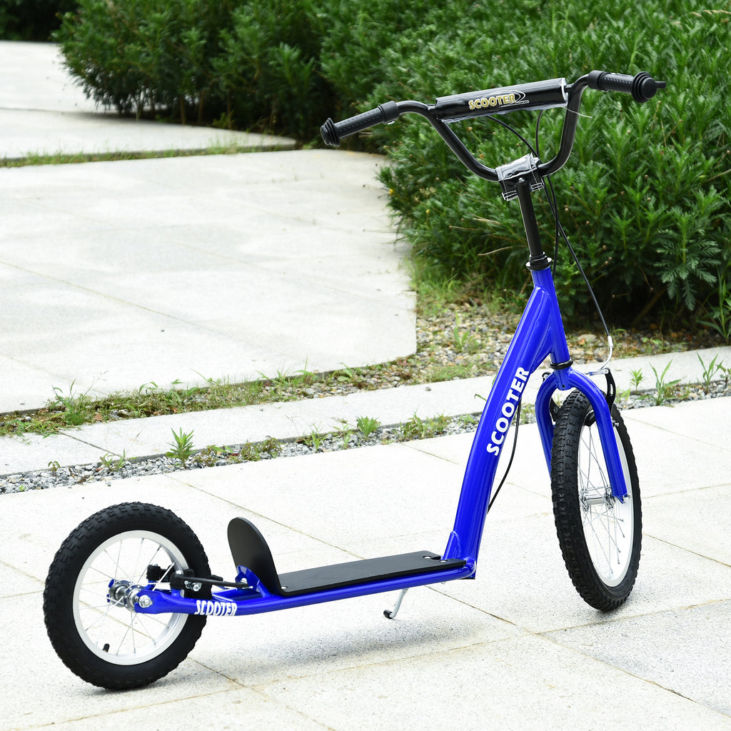 Youth Scooter Kick Scooter for Kids 5+ with Adjustable Handlebar 16" Front and 12" Rear Dual Brakes Inflatable Wheels, Blue