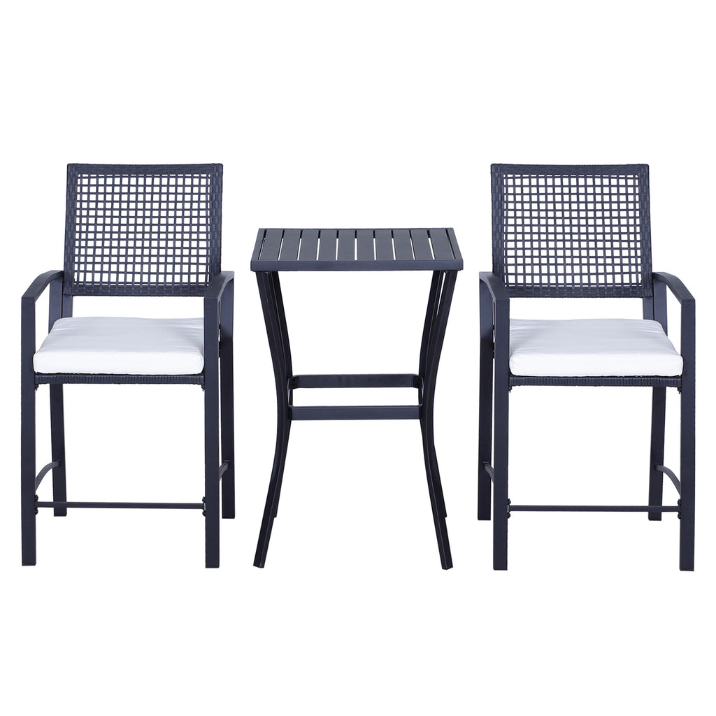 3pcs Patio Bar Set with Soft Cushion, Rattan Wicker Outdoor Furniture Set for Backyards, Lawn, Deck, Poolside