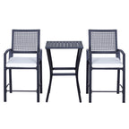 3pcs Patio Bar Set with Soft Cushion, Rattan Wicker Outdoor Furniture Set for Backyards, Lawn, Deck, Poolside