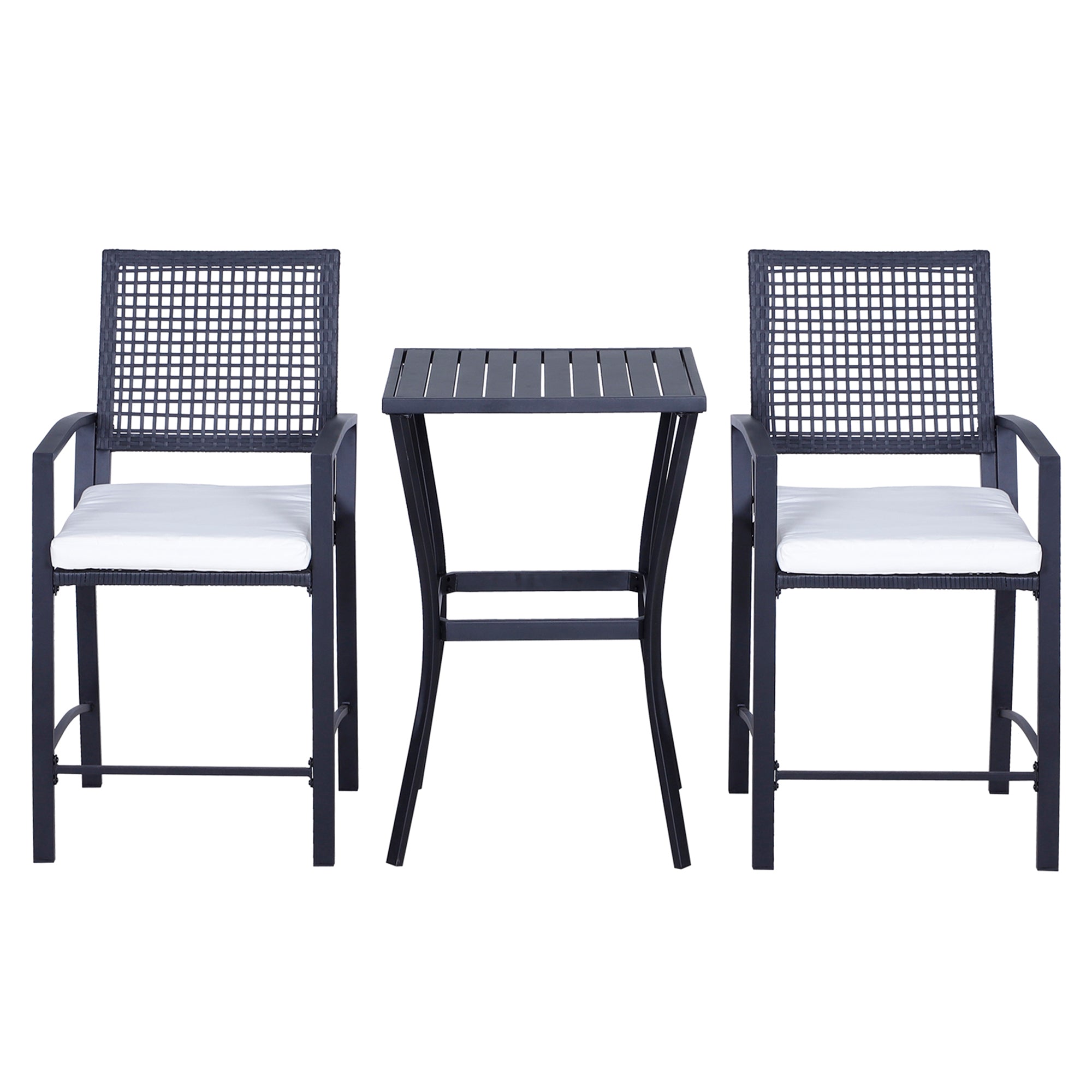 3pcs Patio Bar Set with Soft Cushion, Rattan Wicker Outdoor Furniture Set for Backyards, Lawn, Deck, Poolside