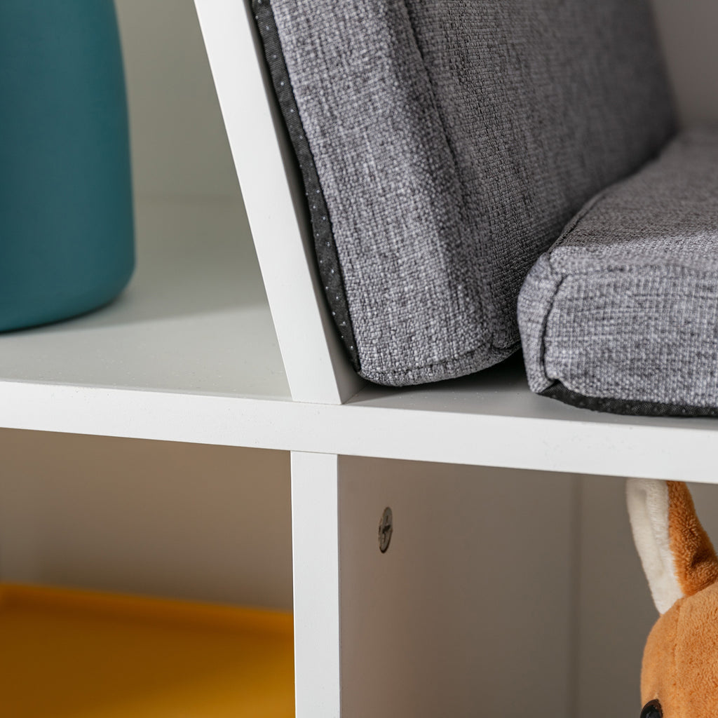6-Cubby Kids Bookcase with Reading Nook and Cushion, Multi-Purpose Storage Organizer for Bedroom, Living Room, Pure White