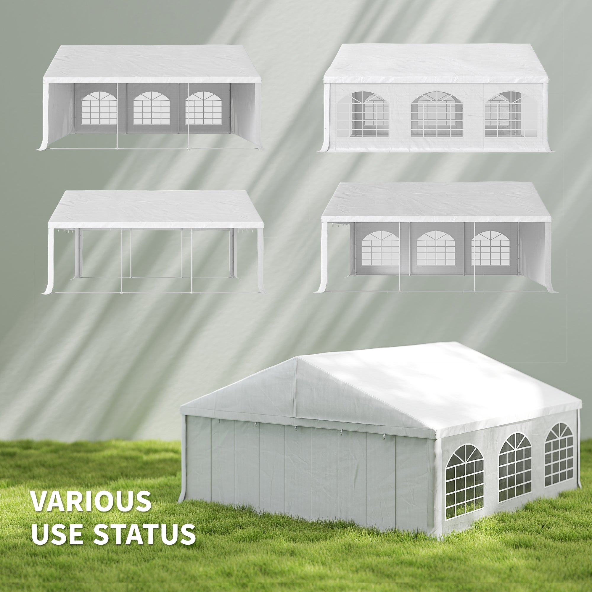 20' x 20' Heavy-duty Large Wedding Tent, Outdoor Carport Garage Party Tent, Patio Gazebo Canopy with Sidewall, White