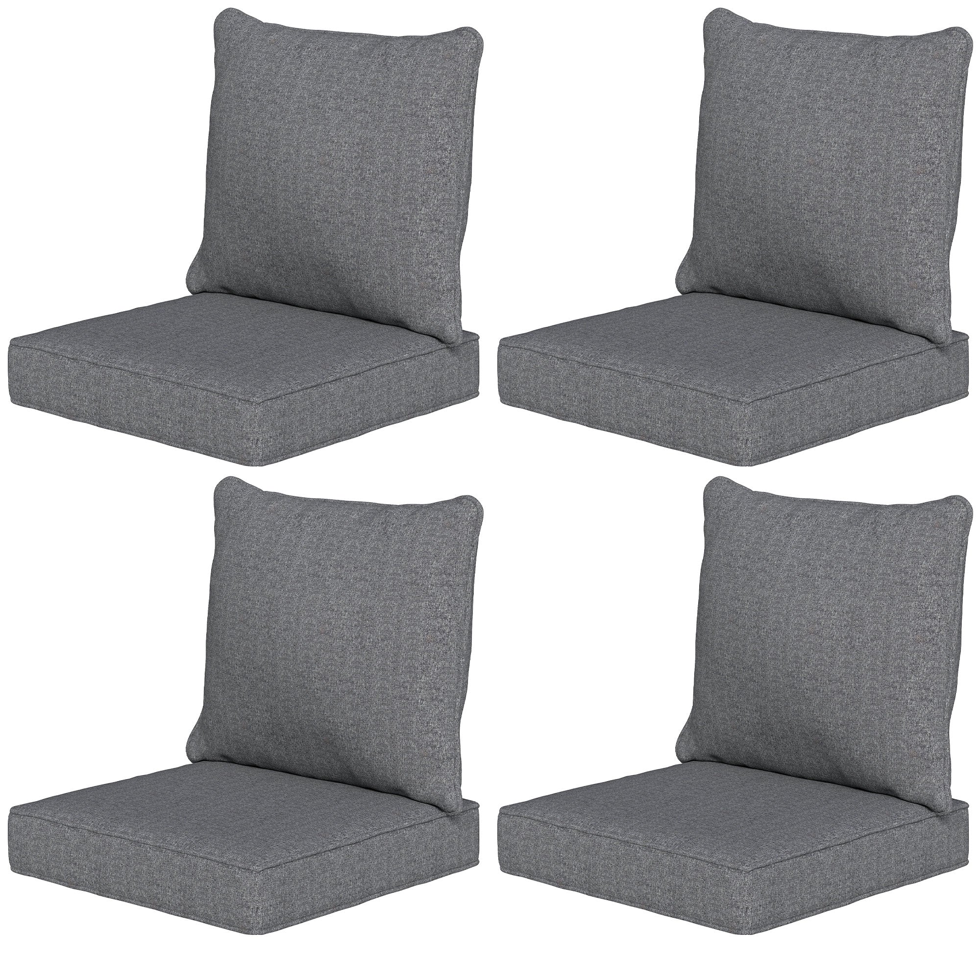 Patio Chair Cushions Set of 4 with Seat & Backrest, Fade Resistant Seat Replacement Cushion Set, Gray