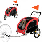 2 in 1 Dog Bike Trailer, Foldable Pet Stroller, Dog Bicycle Trailer with Suspension, for Medium Dogs up to 44 LBS, Red