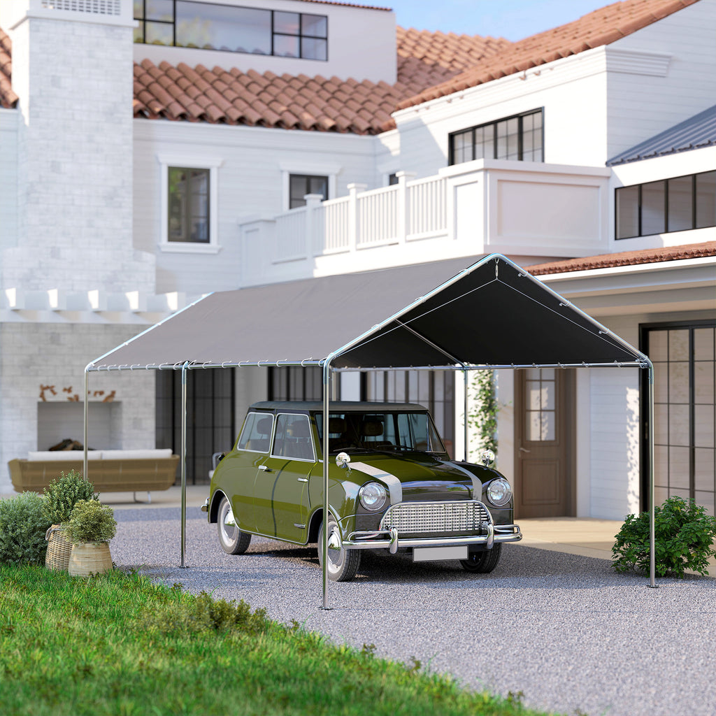 9.6' x 19.5' Carport Heavy Duty Galvanized Car Canopy w/ Included Anchor Kit, 3 Reinforced Steel Cables, Gray