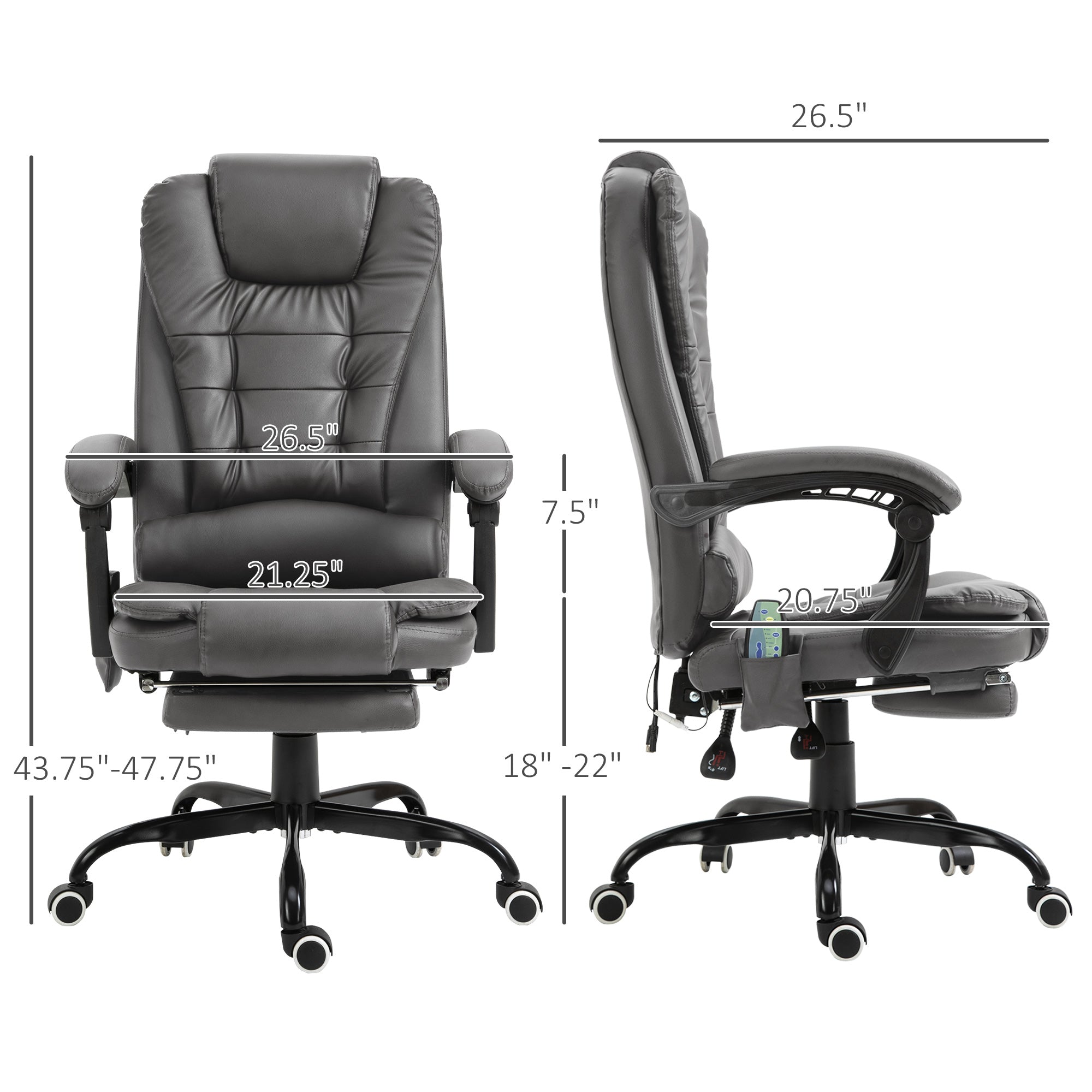 7-Point Vibrating Massage Office Chair High Back Massaging Office Desk Chair with Lumbar Support, Footrest, Gray