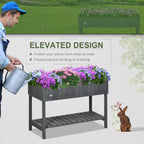 Wooden Raised Garden Bed, Elevated Planter Box Stand with 8 Slots and Open Shelf, Dark Gray