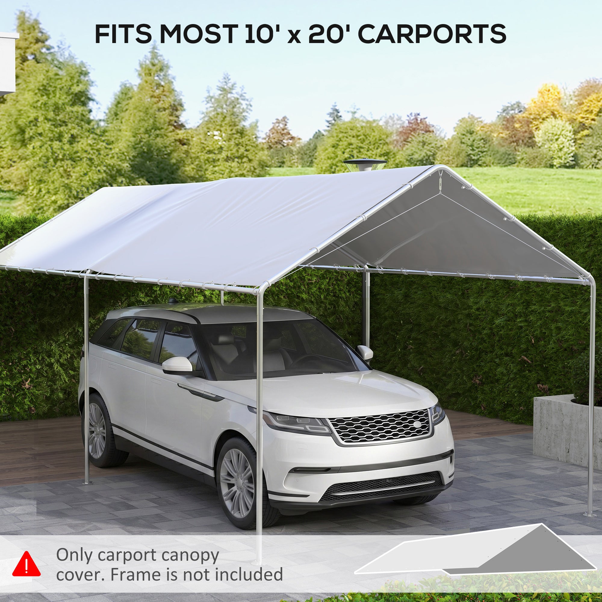 10 x 20ft Carport Roof, UV Resistant Canopy Replacement Cover with Ball Bungee Cords, White