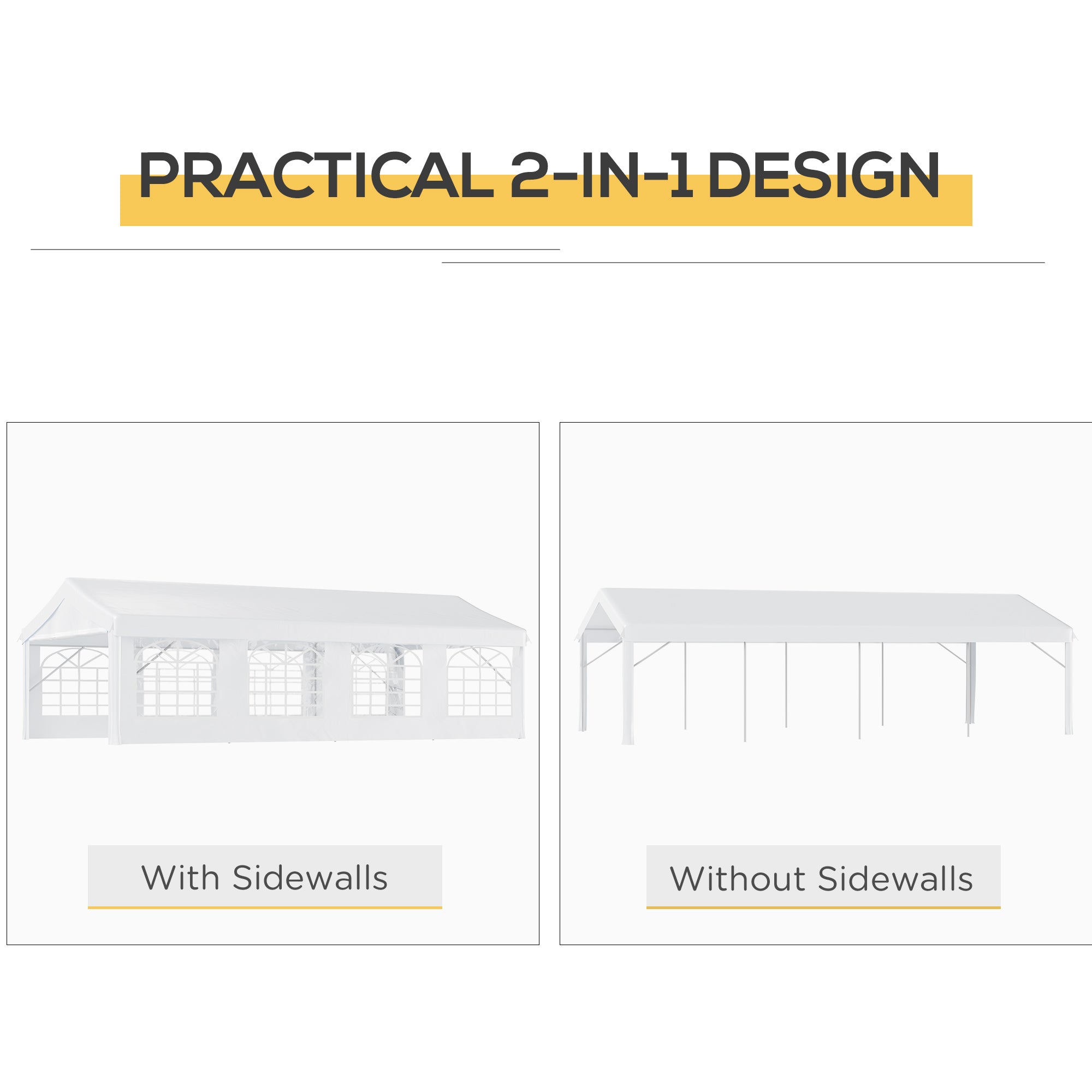 Heavy Duty Party Tent, 13x26 ft Outdoor Wedding Event Shelter, with Removable Sidewalls & Windows, for Family Gatherings, White