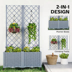 Planter Box with Trellis, Self Watering Raised Garden Bed with Lockable Wheels and Drainage Holes, Gray