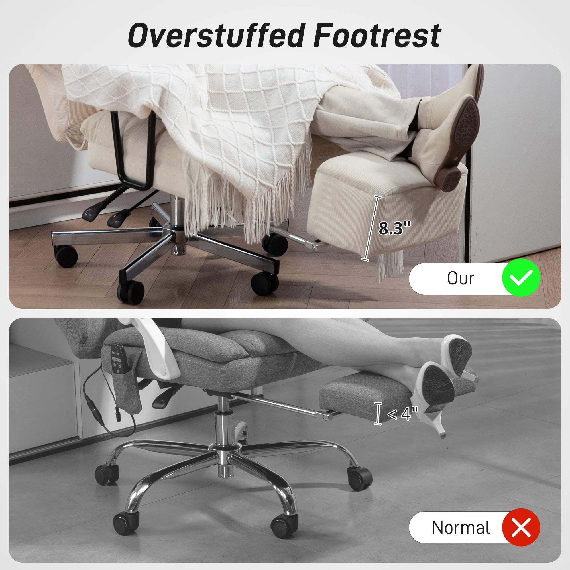 Executive Office Chair with Lumbar Support, Footrest, High Back Reclining Overstuffed Desk Chair with, Cream White
