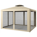 9.6' x 11.6' Patio Gazebo Outdoor Canopy Shelter with 2-Tier Roof and Netting, Steel Frame for Garden, Taupe