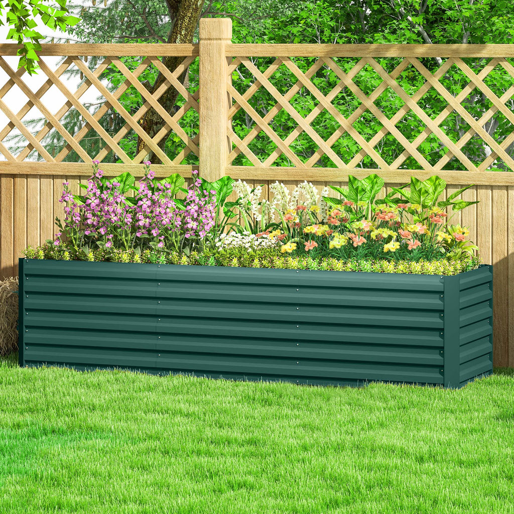 8x2x2ft Galvanized Raised Garden Bed Kit with Safety Edging for Flowers, Herbs and Vegetables, Green