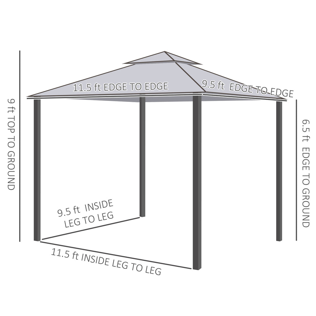 9.6' x 11.6' Patio Gazebo Outdoor Canopy Shelter with 2-Tier Roof and Netting, Steel Frame for Garden, Taupe