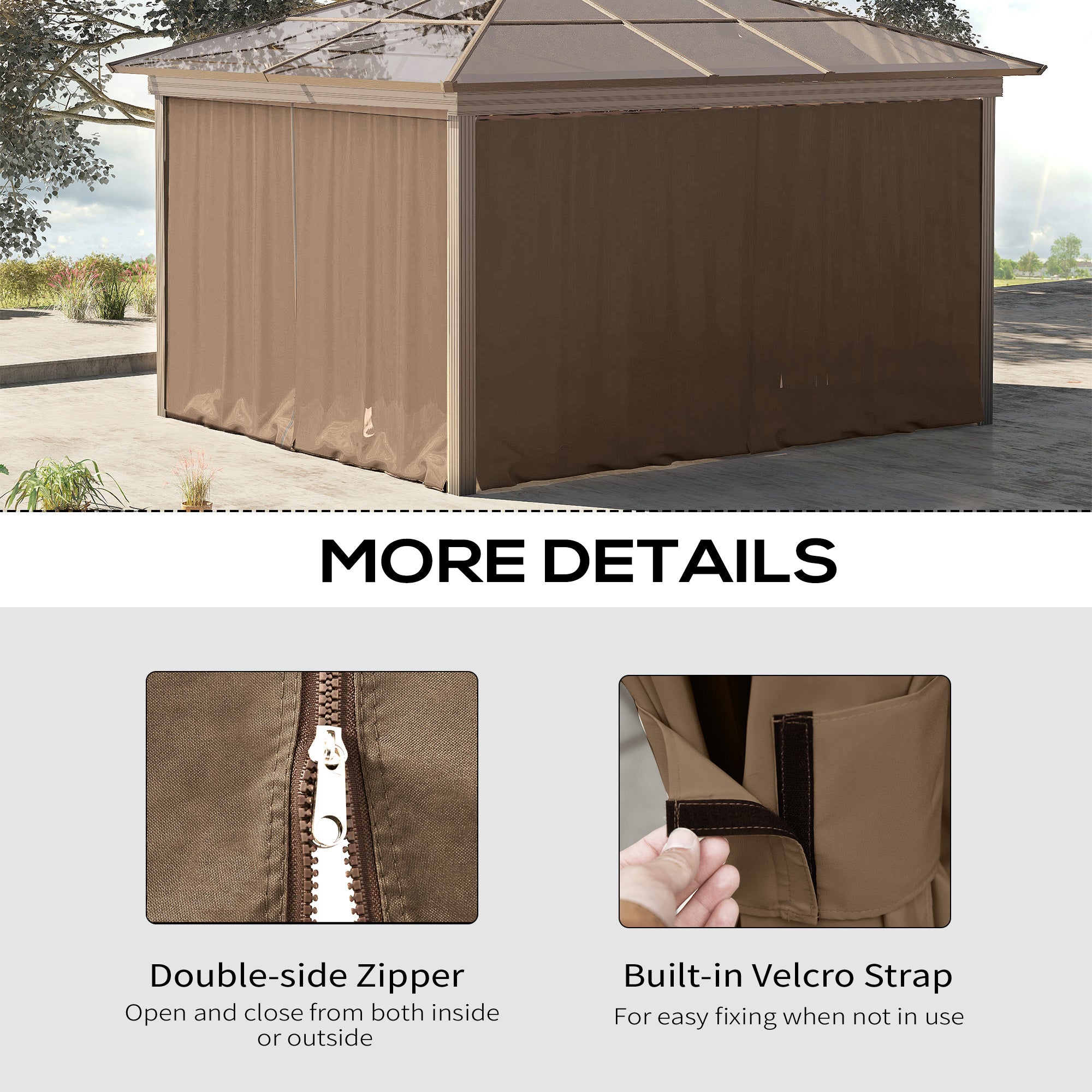 9.84' x 9.84' Gazebo Sidewall Set with Hooks/C-Rings, Brown