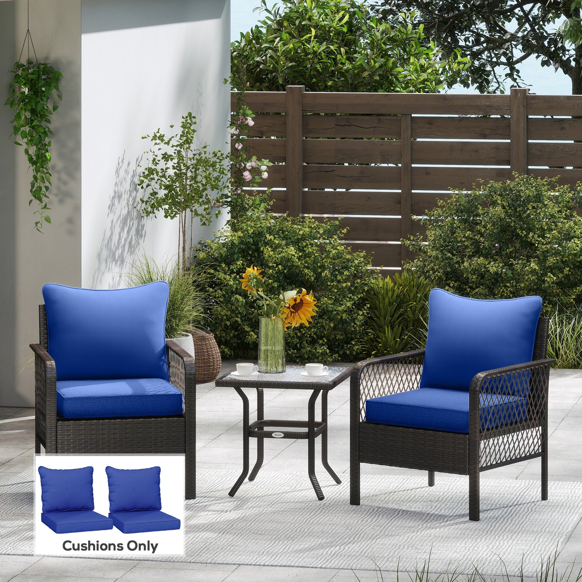 Patio Chair Cushions Set of 2 with Seat & Backrest, Fade Resistant Seat Replacement Cushion Set, Navy Blue