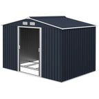 9' x 6' Outdoor Storage Shed, Garden Tool Metal Shed with Foundation Kit, Dark Gray