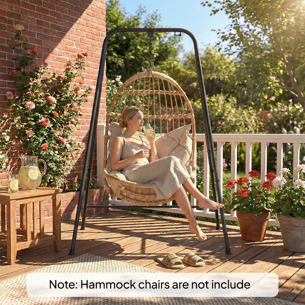 Hammock Chair Stand Indoor and Outdoor Use with Anti-Slip Foot Pads, 2 Carabiners, Black