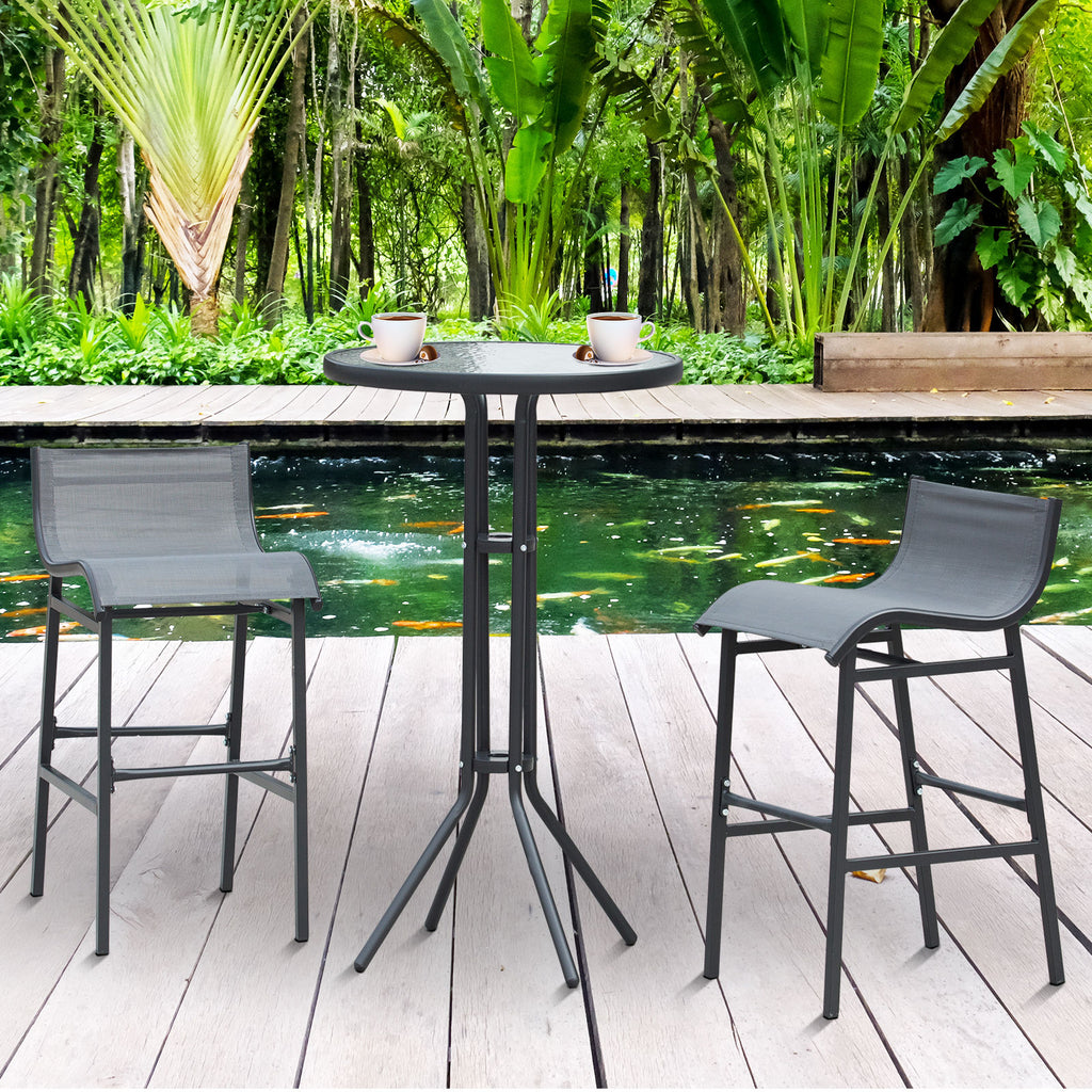 3 Piece Bar Height Outdoor Bistro Set for 2, Charcoal Gray