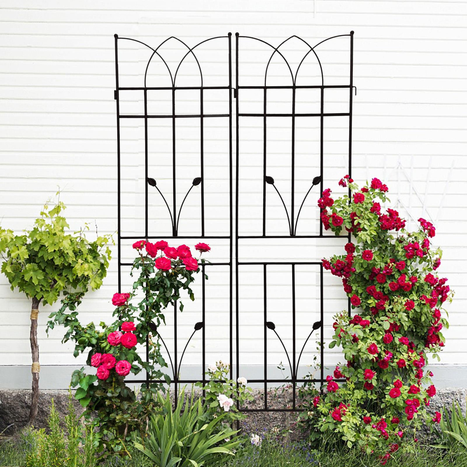 2 Pack Metal Garden Trellis with Rustproof Feature for Outdoor Climbing Plant Support, Easy Assembly, Black