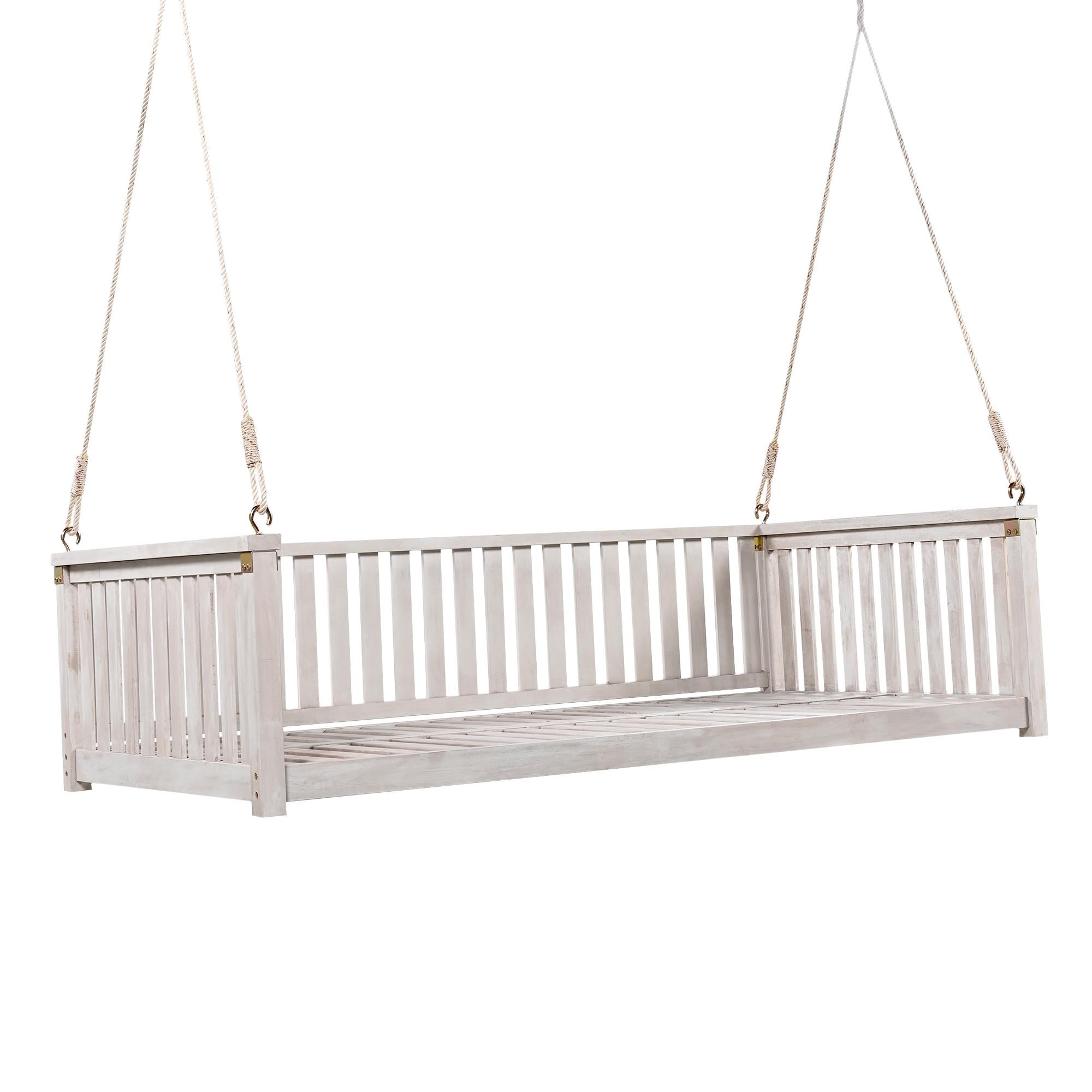 Minimalist Swing Bed with Safe Sloped Design for Backyard, Wooden Porch Swing with High Weight Capacity, 79" L x 41.5" W x 21" H, White
