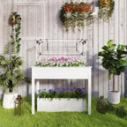 Elevated Garden Box with Greenhouse Cover, Raised Garden Bed with Legs and Drainage Hole for Vegetables, White