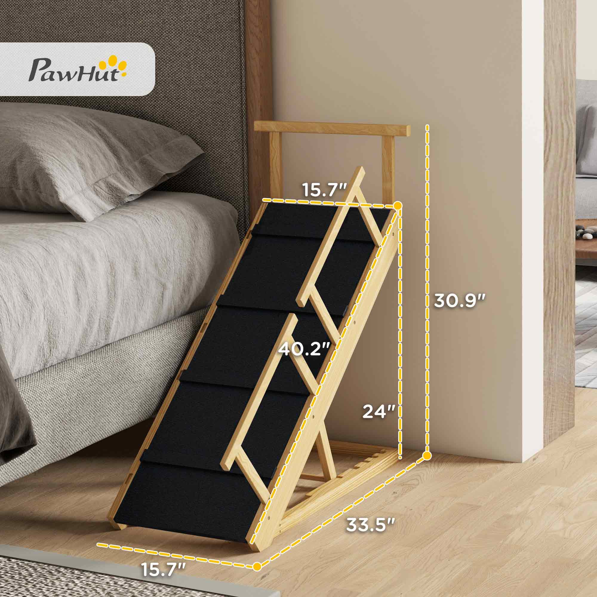Dog Ramp, Adjustable Height Pet Steps, Foldable Dog Stairs with Non-slip Mat for Small to Large Dogs
