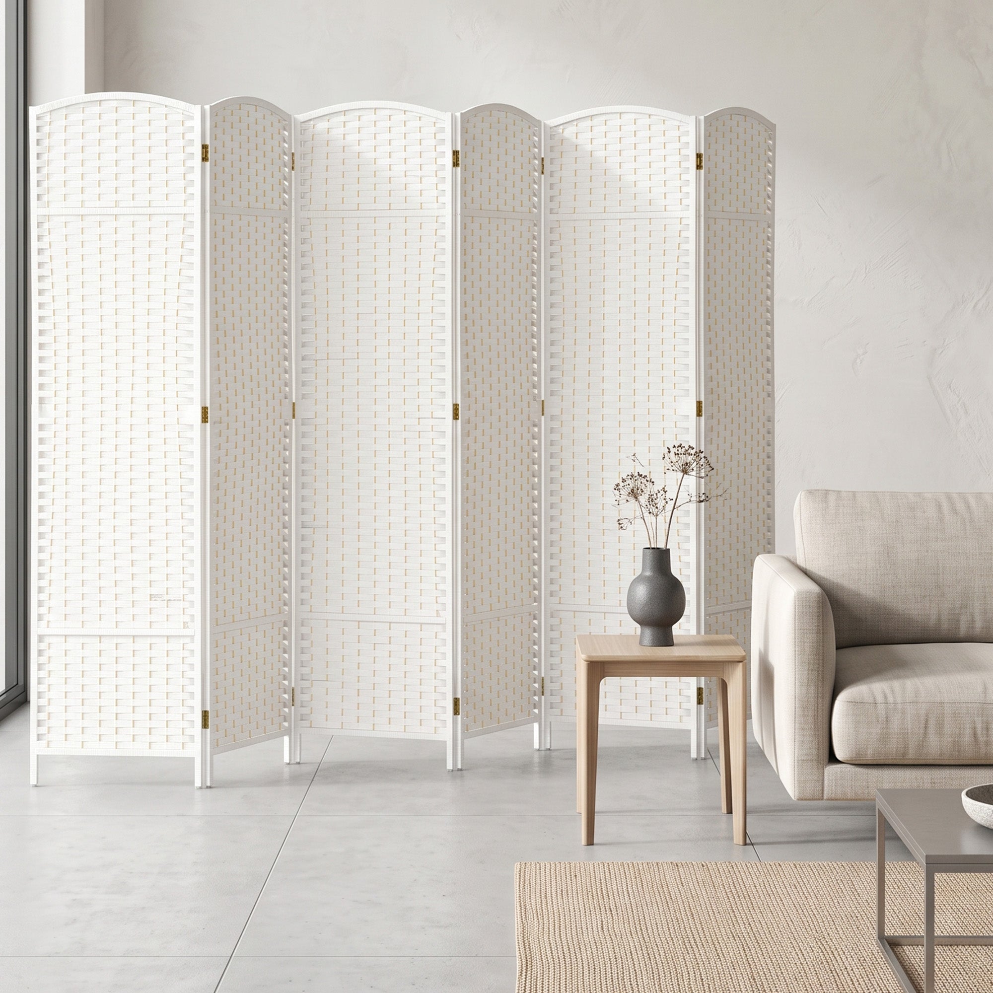 Folding Room Divider Screen 6 Panel 5.6 ' Tall Privacy Screen Freestanding Room Partition for Home Office, White