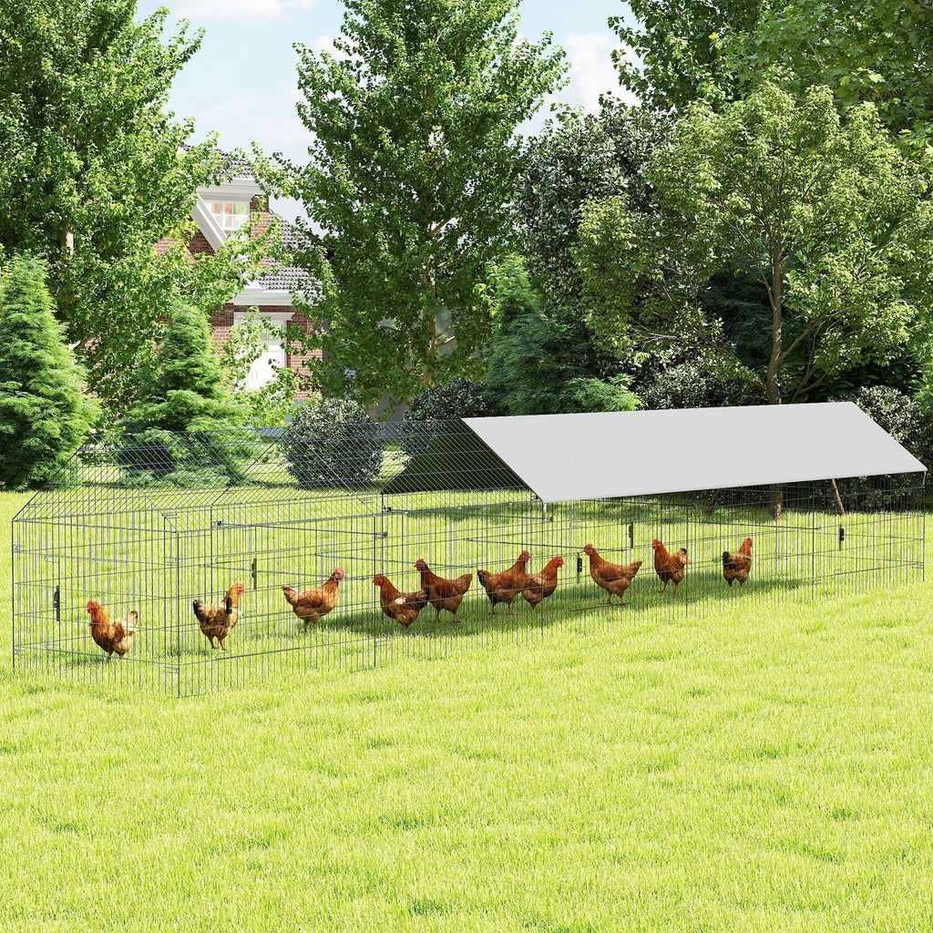 Metal Chicken Coop, Large Chicken Run with Water-Resistant & Anti-UV Cover for 7-9 Hens, Outdoor Hen House with 10 Doors