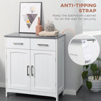 Bathroom Floor Cabinet, Freestanding Linen Cabinet, Storage Cabinet with 2 Drawers, Double Doors, Adjustable Shelf, White