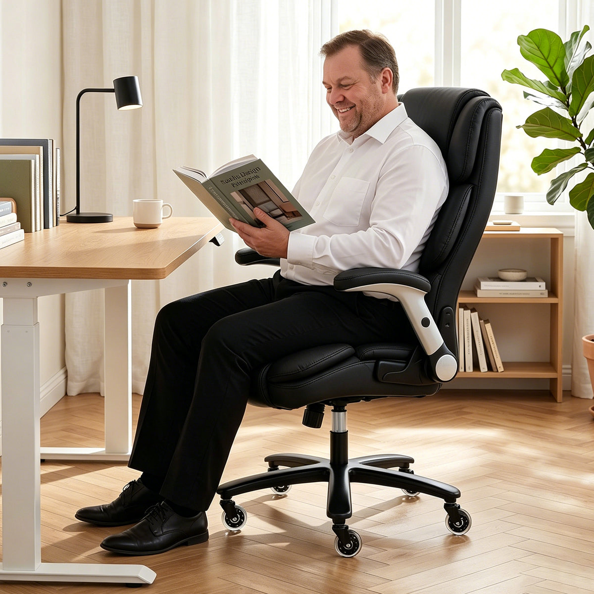 Ergonomic Office Chair with Inflatable Adjustable Lumbar Support, 400 Lbs Heavy Duty High Back Desk Chair, Black