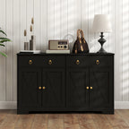 Kitchen Storage Sideboard, Farmhouse Buffet Cabinet with Barn Style Doors, Drawers, Adjustable Shelves, Black