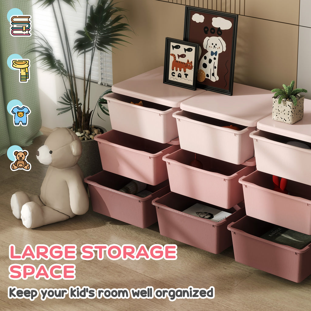 29.5" 3 Tier Kids Storage Unit Dresser Tower w/ 9 Drawers, Pink